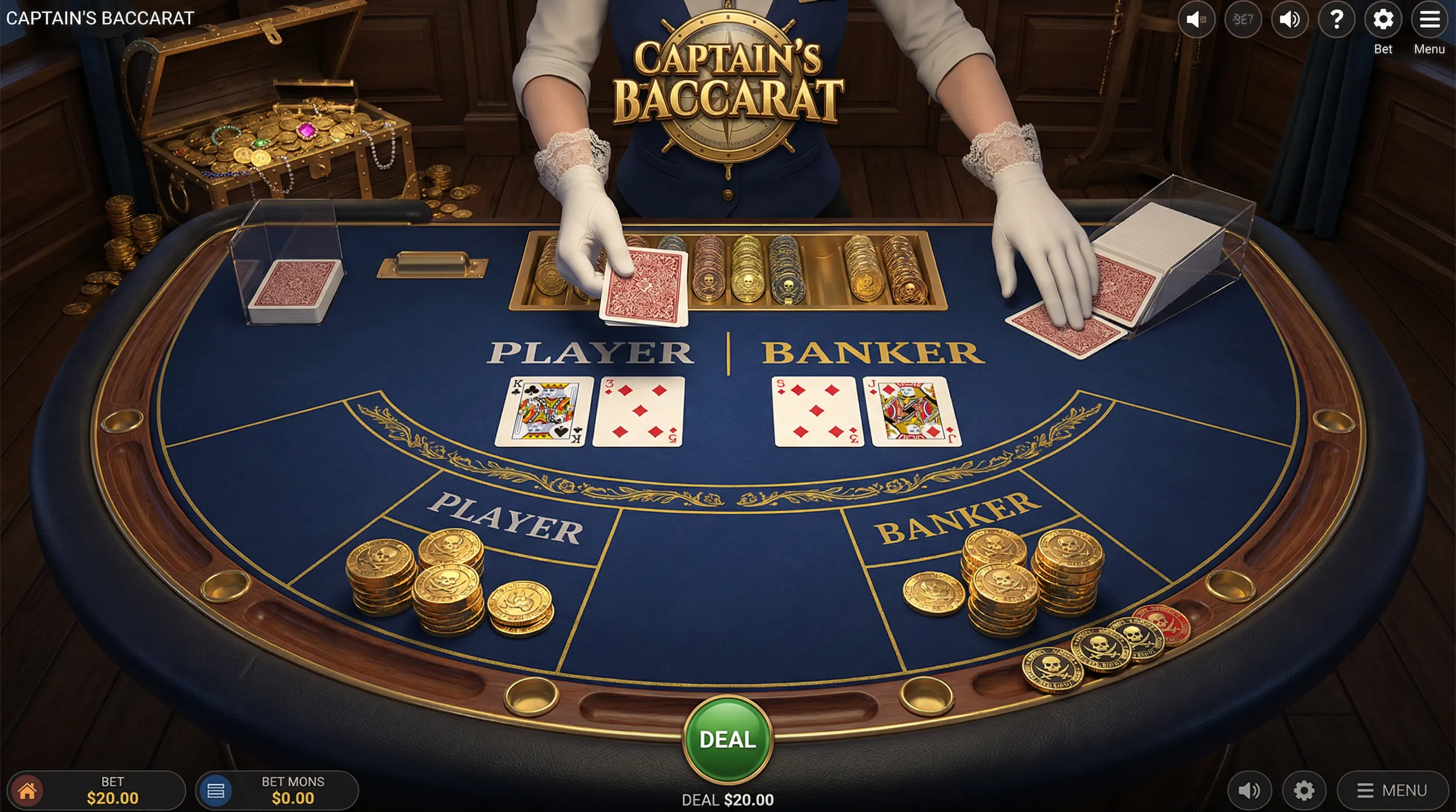 Mesa de Bacará Elegante com Tema Pirata no Cassino 333bet